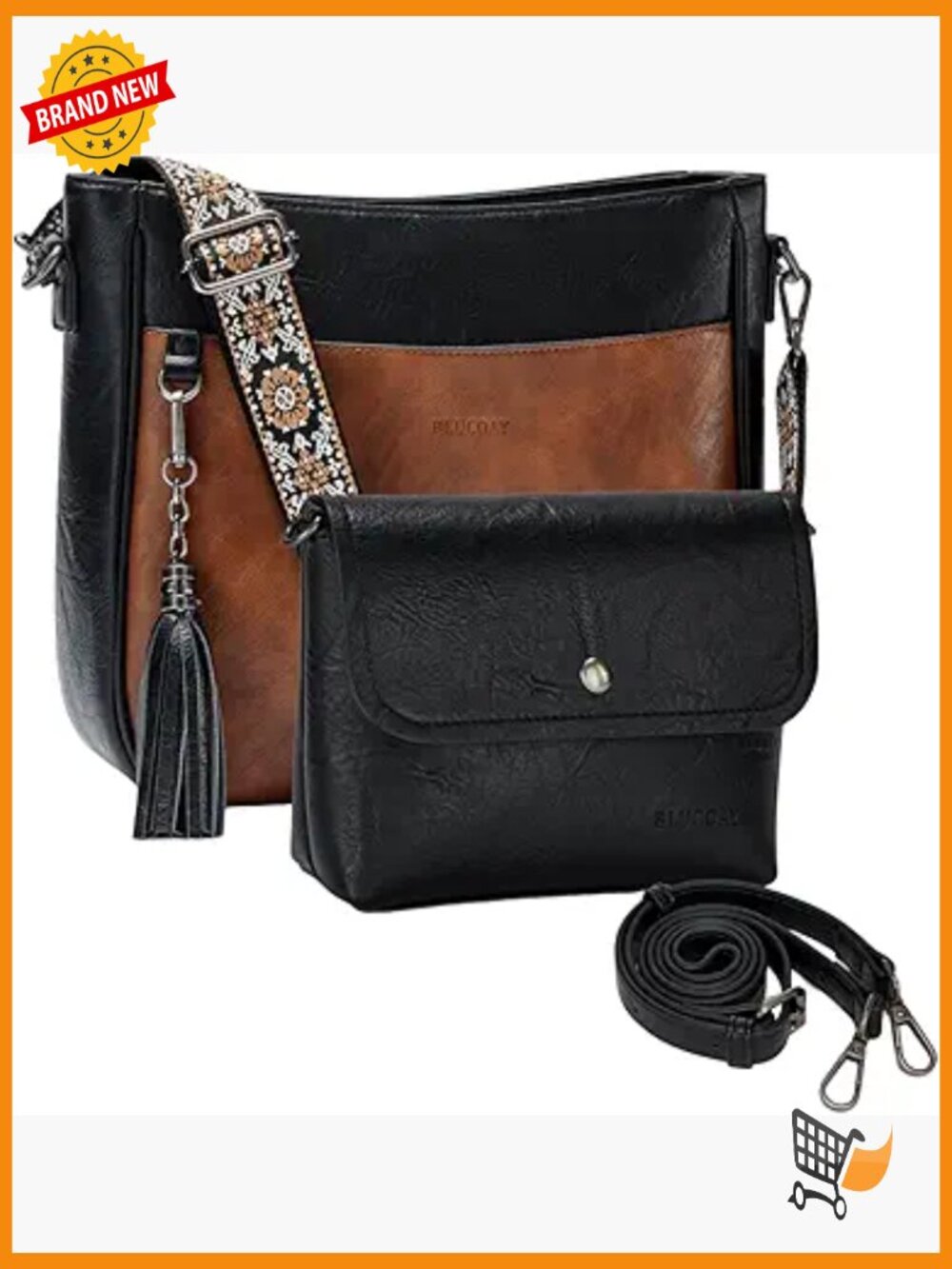 Vegan Leather Hobo Purse Set with 2 Shoulder Straps